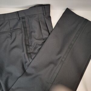 Mens Black Pleat Front Satin Trim Tuxedo Formal Dress Classic Slacks Pants 40x31